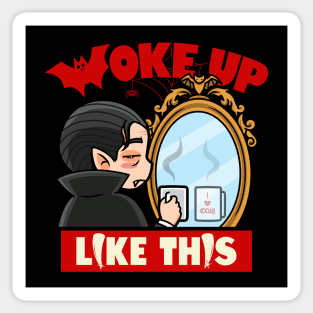 Funny Vampire Dracula Coffee Drinker Meme Cartoon Sticker